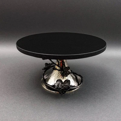 Michael Aram Black Orchid Stainless Steel Pedestal Granite Top Cake Stand - Image 1 of 4