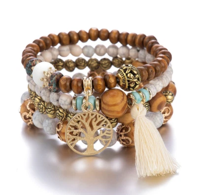 Pulsera envolvente de cuentas con capas apilables con dijes bohemio elástico multicolor unisex Foto 1 de 4