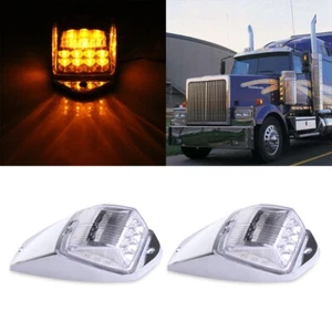 2X CLEAR/AMBER 17LED CAB MARKER TOP CLEARANCE LIGHT CHROME FOR PETERBILT TRUCK - Bild 1 von 12