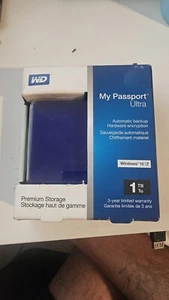 WD MY PASSPORT ULTRA PREMIUM STORAGE Blue 1 TB Model WDBGPU0010BBL-NESN Win 10 - Picture 1 of 4