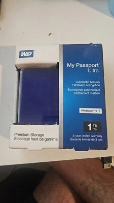 WD MY PASSPORT ULTRA PREMIUM STORAGE Blue 1 TB Model WDBGPU0010BBL-NESN Win 10 - Image 1 of 4