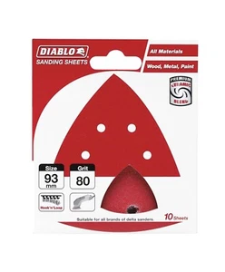 Diablo ABRASIVE DETAIL SANDER SHEETS 93x93mm 10Pcs Red - 80 Grit - Picture 1 of 1
