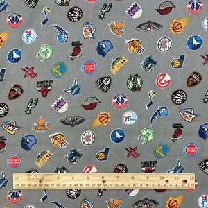 7 3/4 Yards x 44" w NBA Team Logos 100% Cotton Fabric Grey All Teams Logo Print - Picture 1 of 4