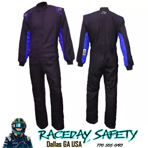 K1 RaceGear Outlaw Auto Racing Suit Black/Blue SFI 3.2A/5 Size Medium/Large - Picture 1 of 4