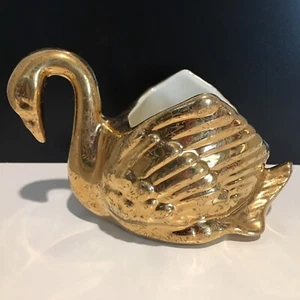 Swan 22k Gold Dip Porcelain Ceramic Vase Planter Candle/Jewelry Holder USA Made - Picture 1 of 12