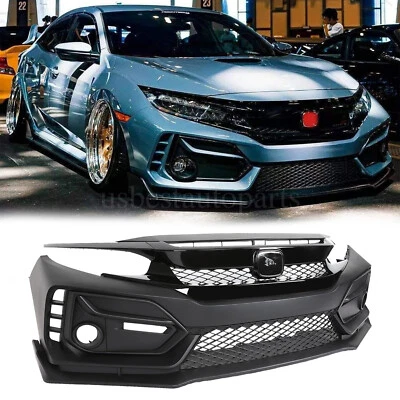 Type R Style Front Bumper Cover Kit For 2016-2021 Honda Civic Sedan Coupe 10th - Image 1 of 4