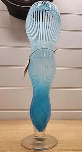 Vintage DASCH Two Tone Blue & White Striped Art Glass Vase murano Style - Picture 1 of 5
