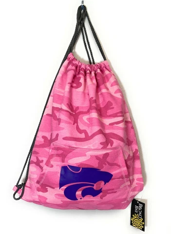 NCAA Kansas State University Drawstring Backpack Pink w Wildcats Logo Cover