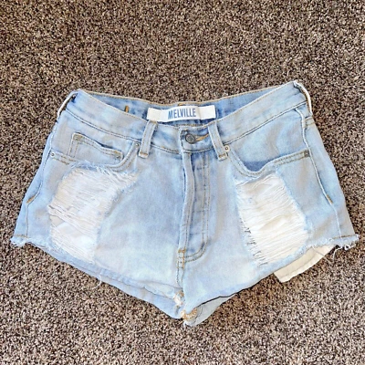 Brandy Melville Womens Shorts Size 26 Blue Frayed Denim Jeans Cut Off Button Fly - Image 1 of 4