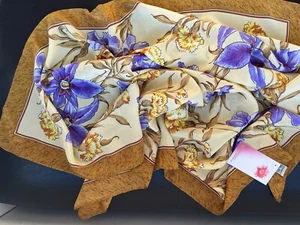 NWT Russian Silk Authentic Pavlovo Posad Scarf Shawl 34'' Square Purple Flowers - Picture 1 of 9