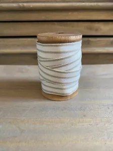 10 METRES FRENCH TICKING BEIGE WHITE STRIPE RIBBON LOOSE (NO SPOOL) NEW 16MM - Picture 1 of 2