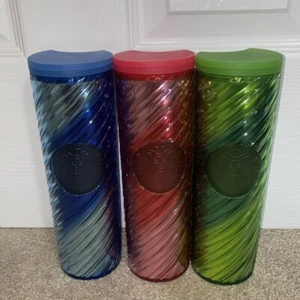 Starbucks 2023 Bubblegum rosa, blau und grünes Band 16 Unzen Trinkbecher 3er Set - Bild 1 von 4