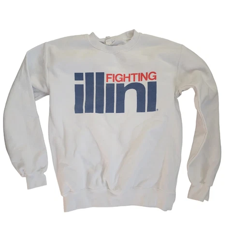 Illinois Fighting Illini Sweatshirt Mens Small White Crewneck Sweater Gildan Cover