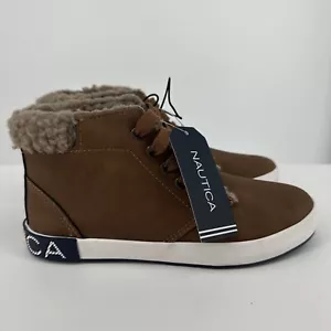 New Nautica Palar Cozy Faux Sherpa Lined Boy's High-Top Sneakers Brown Size 2 - Picture 1 of 8