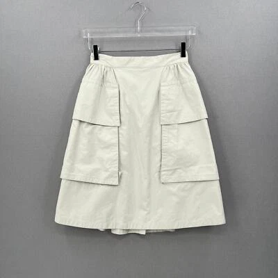 NINA RICCI A Line Cotton Utility Cargo Skirt XS Pale Khaki Green Knee Length - Image 1 of 4