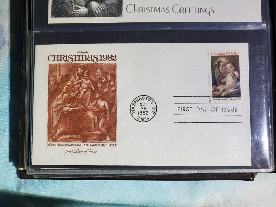 FDC First Day Issue Christmas Oct. 28 1982 Washington & Pen By: Tiepolo 20 Cent - Image 1 of 1