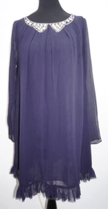 Victorias Secret Navy Blue Rhinestone Long Sleeve Tent Dress Sz S Loose Fit - Picture 1 of 5