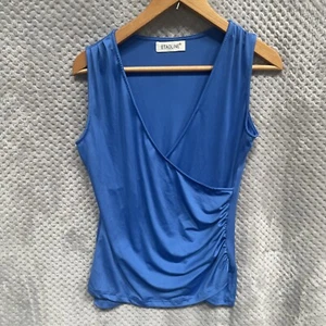 ETAOLINE WOMENS TOP SIZE UK LARGE BLUE SLEEVELESS V-NECK - Picture 1 of 9