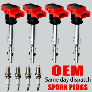 4X OEM Ignition Coil + Iridium Spark Plugs For Audi TT A4 A5 VW Golf Jetta UF529 - Picture 1 of 16
