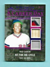 2020 Rod Carew Leaf In The Game A Career Day JERSEY/PATCH/BAT Card! #2/12!