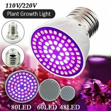 48/60/80 LED Grow Light Bulb Full Spectrum Lamp For Indoor Plants 110V/220V