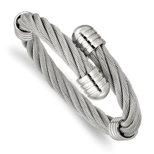 Stainless Steel Polished Adjustable Twist Wire Cuff Bangle - Picture 1 of 4