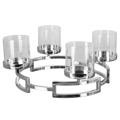 Fink Edelstahl Teelichtständer Ø 37 cm 4-flammig Kerzenhalter-Kranz inkl. Gläser - Bild 1 von 4