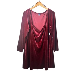 Old Navy Red Velvet Dress Womens 2X Holiday Stretch Mini Minimalist Party NWT - Picture 1 of 9