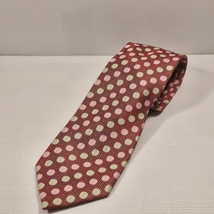 Barrington Red Polyester Necktie with Pink & Green Spots Business Formal Tie - Picture 1 of 5