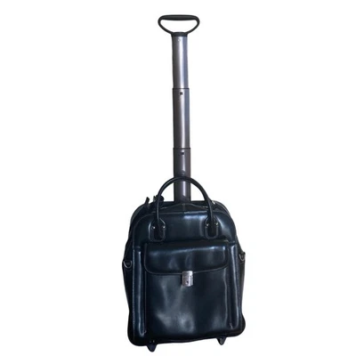 McKlein Vertical Briefcase Bag Black Rolling Carry On Collapsible Handle Leather - Image 1 of 4