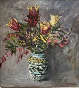 A. Kultsar Vintage Oil Painting Floral Still Life 15” X 16” - Picture 1 of 6
