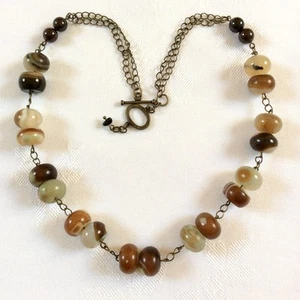 Vintage Polished Agate Brown/Neutrals Gemstone Bead Necklace - Picture 1 of 8