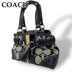 Auténtico bolso de mano COACH de lona de cuero negro - Imagen 1 de 24