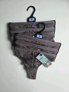 M&S 2x3pk Amelia Lace Thongs, Size 8, Taupe - Picture 1 of 5