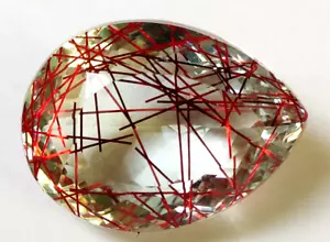 Large Red Rutilated Quartz 79.40 Ct. Pear Cut Loose Gemstone Gift for Women - Picture 1 of 8