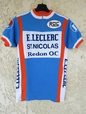 Maillot cycliste ROC REDON E.LECLERC vintage 70'S shirt jersey maglia bleu S / M - Photo 1/4