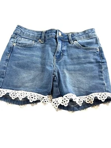 YMI Girls Shorts Jean Med Wash Crochet Hem Size 10 - Picture 1 of 5