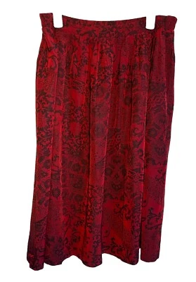 Coscob VTG Red Pleated Aline Skirt Black Floral Granny Core - Image 1 of 3