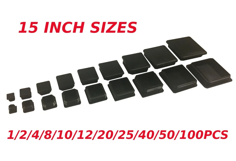 Tapa de extremo cuadrada de plástico negro - Tubo tubo silla mesa enchufe tapón inserto Foto 1 de 1