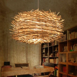 Burning Bush Round Rattan Weave Chandelier Pendant Light Fixtures Hanging Lamp - Picture 1 of 5