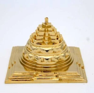 Meru Shree Yantra Pyramid In Brass Metal 3 Inches Energized - Picture 1 of 1