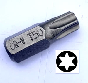 T50 TORX BIT, Hardened 30mm long 10mm Hex Drive , Tx- Star bit, No Security Hole - Picture 1 of 4