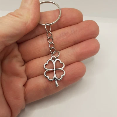 Portachiavi portafortuna con ciondolo Quadrifoglio bomboniera da Uomo Donna Arg - Immagine 1 di 4