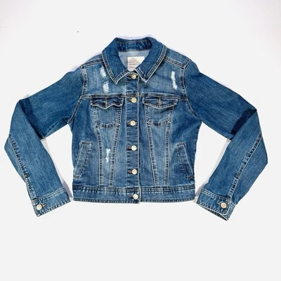 Celebrity Pink Denim Jean Jacket Women’s XS Blue Distressed Button Front - Image 1 of 4