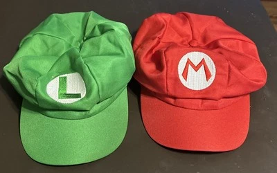 Juego de 2 sombreros disfraz de Super Mario Cosplay Luigi y Mario sin marca Foto 1 de 2