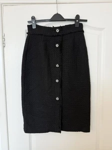 Falda H&M Negra Tweed Mezcla Lana Botón Frontal Talla 6 - Imagen 1 de 5