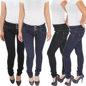 Jean femme skinny tube jean taille haute jean stretch pantalon slim fit jeans 3 boutons - Photo 1/6