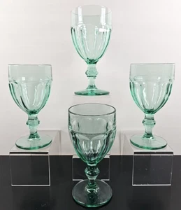 4 Libbey Gibraltar Spanish Green Water Goblets Set Vintage Duratuff Stemware Lot - Picture 1 of 24