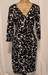 MSK Women's S Black & White 3/4 Sleeve Buckle Accent Faux Wrap Sheath Dress - Picture 1 of 5