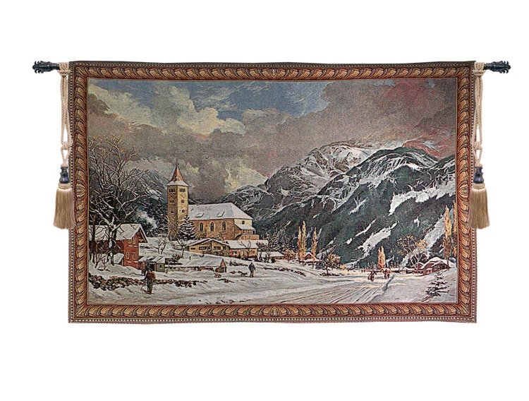 New Winter Landscape Woven Tapestry Wall Hanging Alpine Village Design for Decor - Image 1 of 1